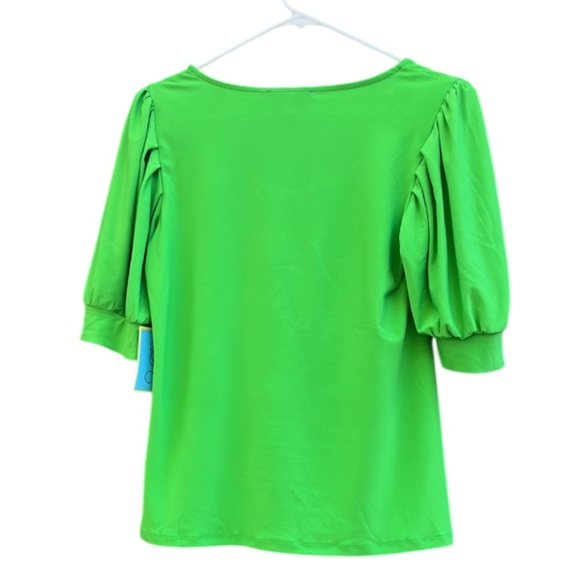 NWT CeCe Puff Sleeved Blouse Brilliant Lime Green Size Small - Picture 2 of 9